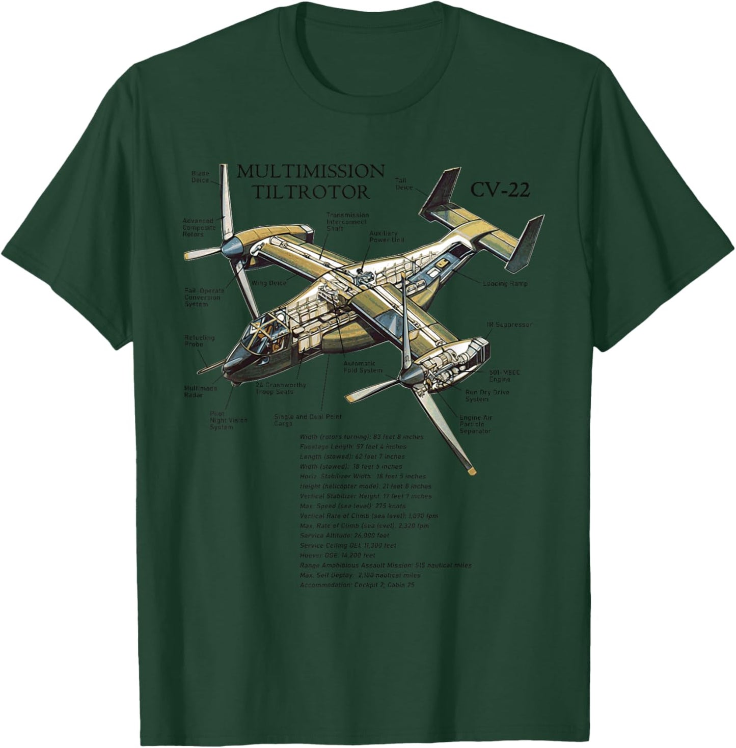 V-22 Osprey Aircraft US Military Helicopter T-Shirt - T-Shirt | Forest