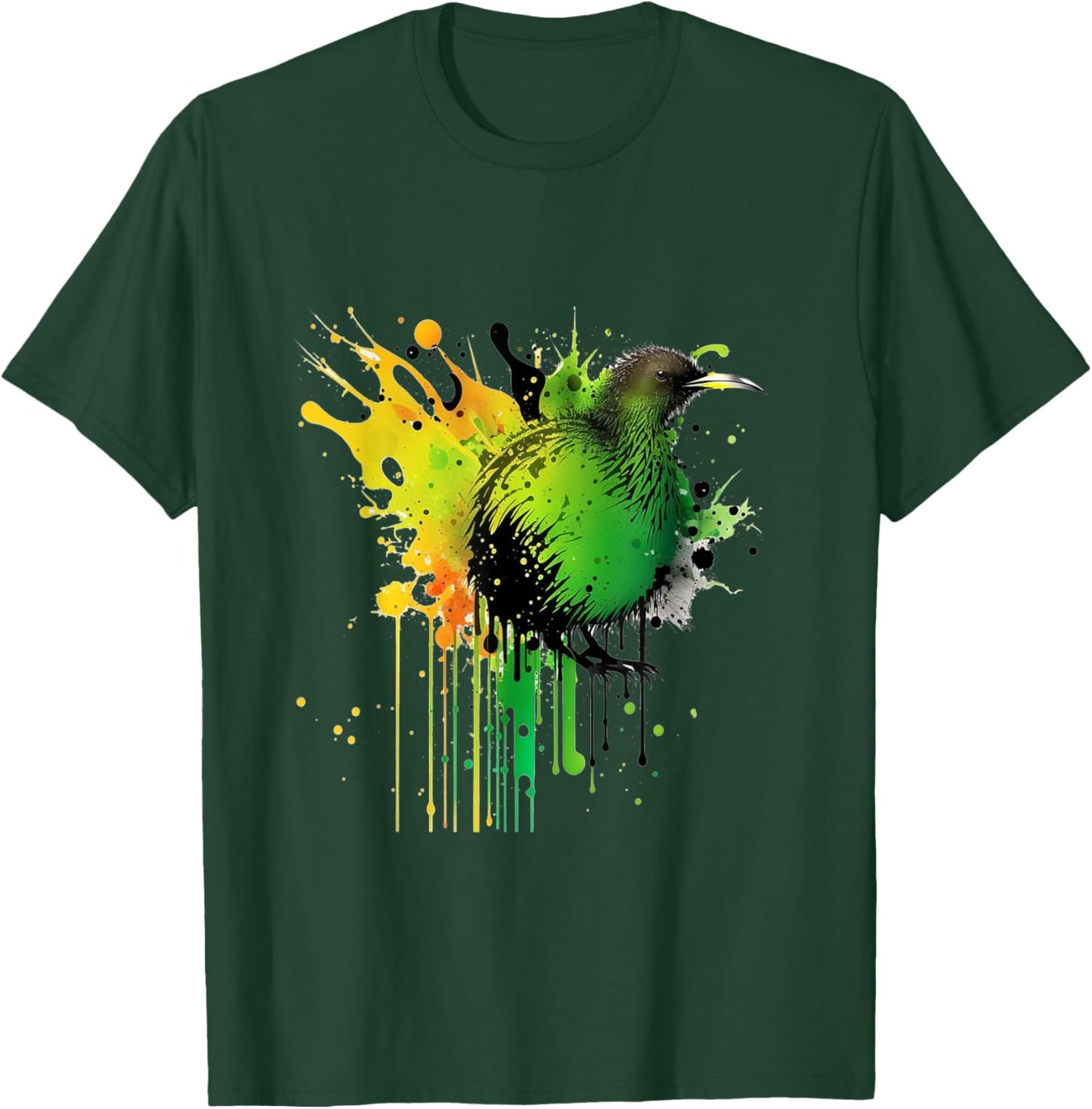 Abstract Water Color New Zealand National Bird Kiwi Bird T-Shirt - T-Shirt | Forest
