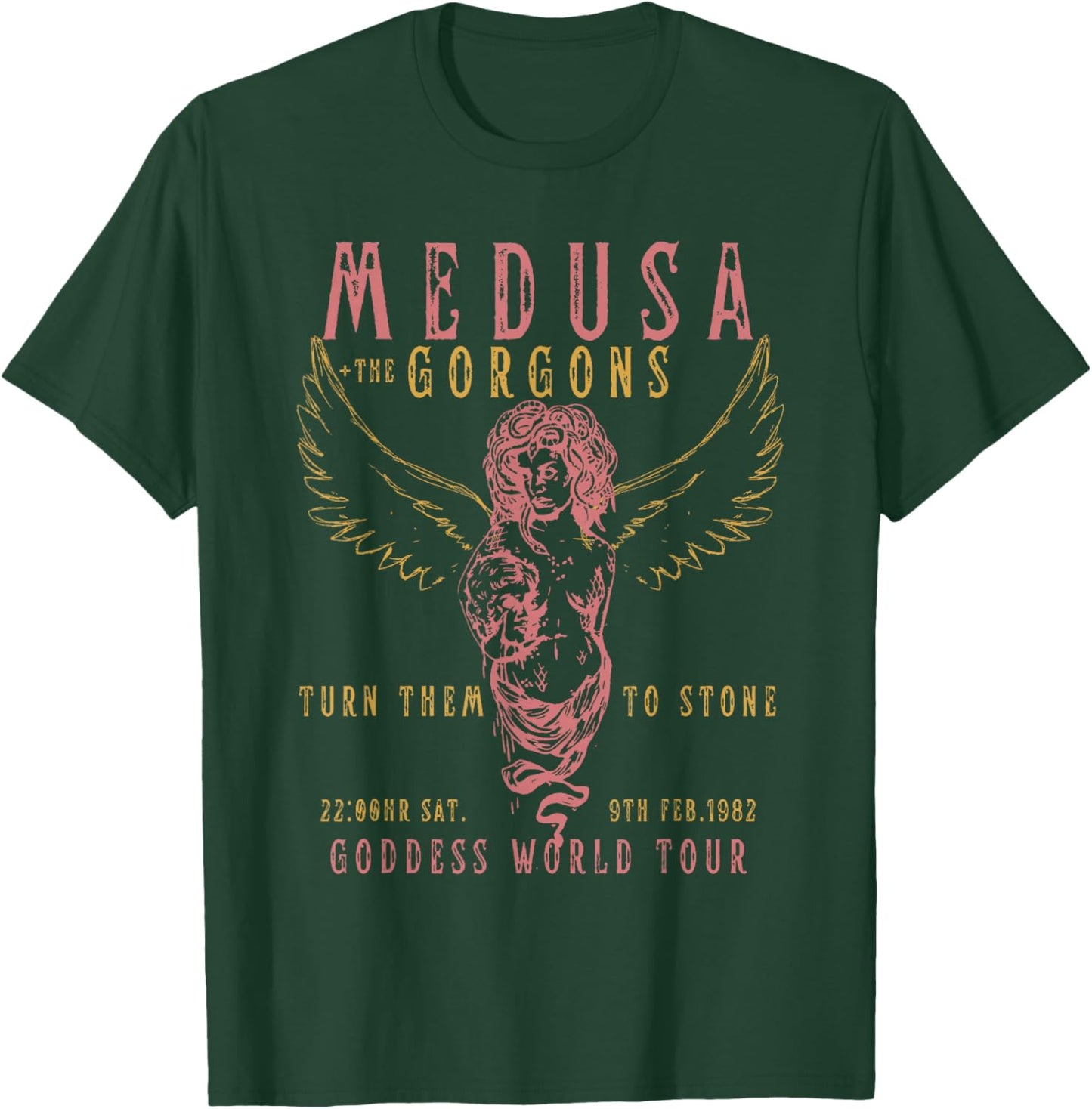 Die Medusa Distressed Band mit weiblichem Blick | Goddess World Tour T-Shirt - T-Shirt | Forest