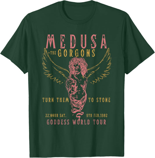 Die Medusa Distressed Band mit weiblichem Blick | Goddess World Tour T-Shirt - T-Shirt | Forest