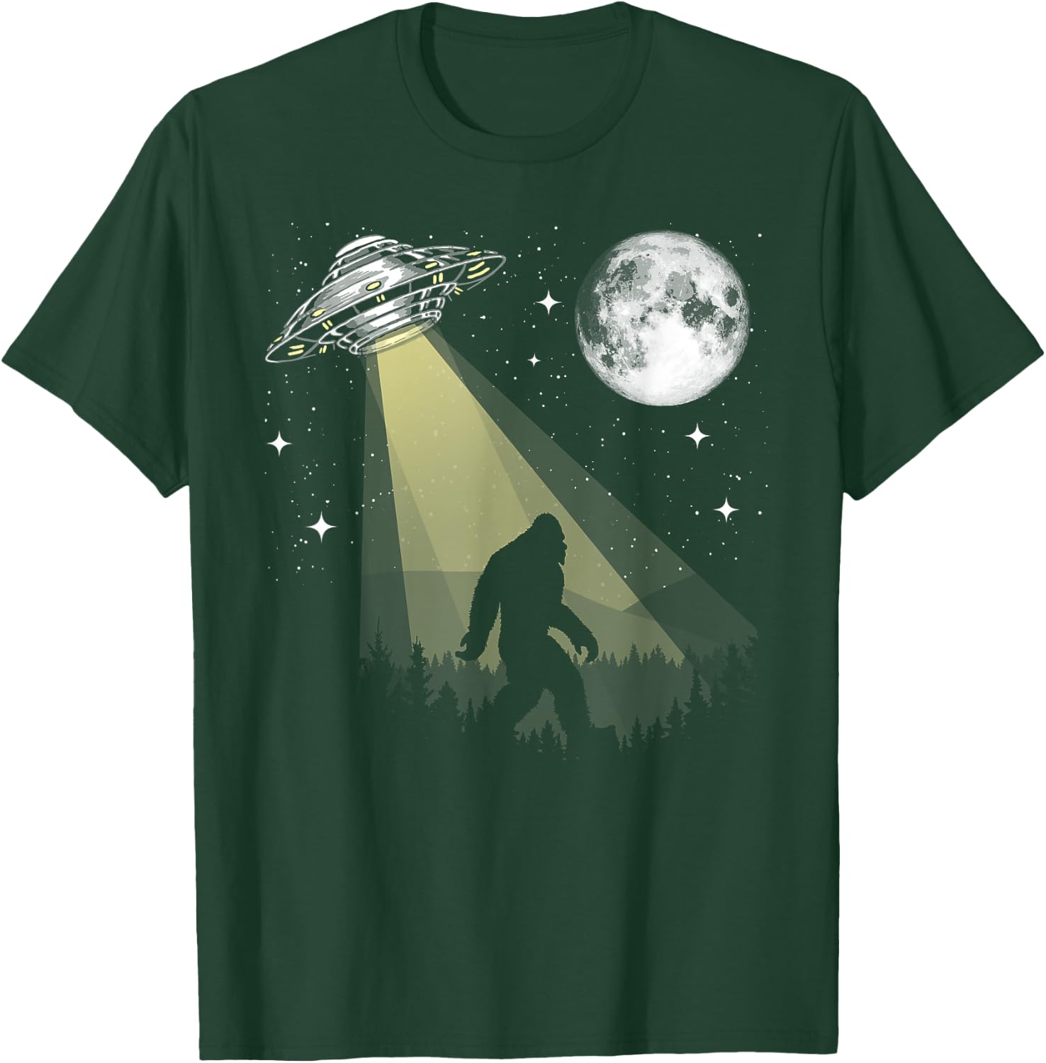 Bigfoot & UFO Conspiracy Pals Night & Nature Funny T-Shirt - T-Shirt | Forest