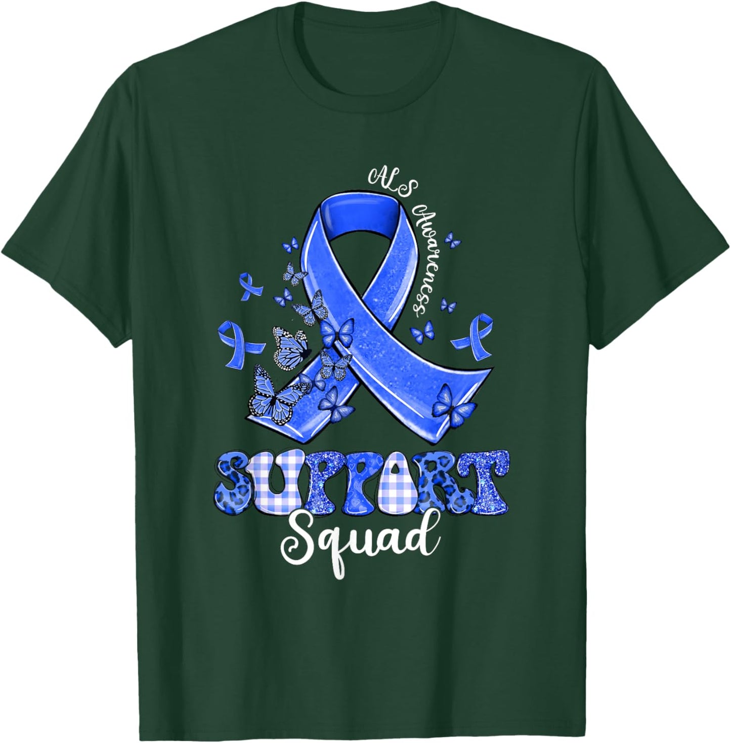 Support Squad Blue Ribbon Butterfly ALS Awareness T-Shirt - T-Shirt | Forest