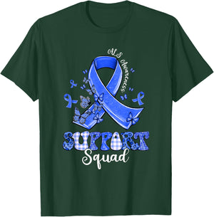 Support Squad Blue Ribbon Butterfly ALS Awareness T-Shirt - T-Shirt | Forest