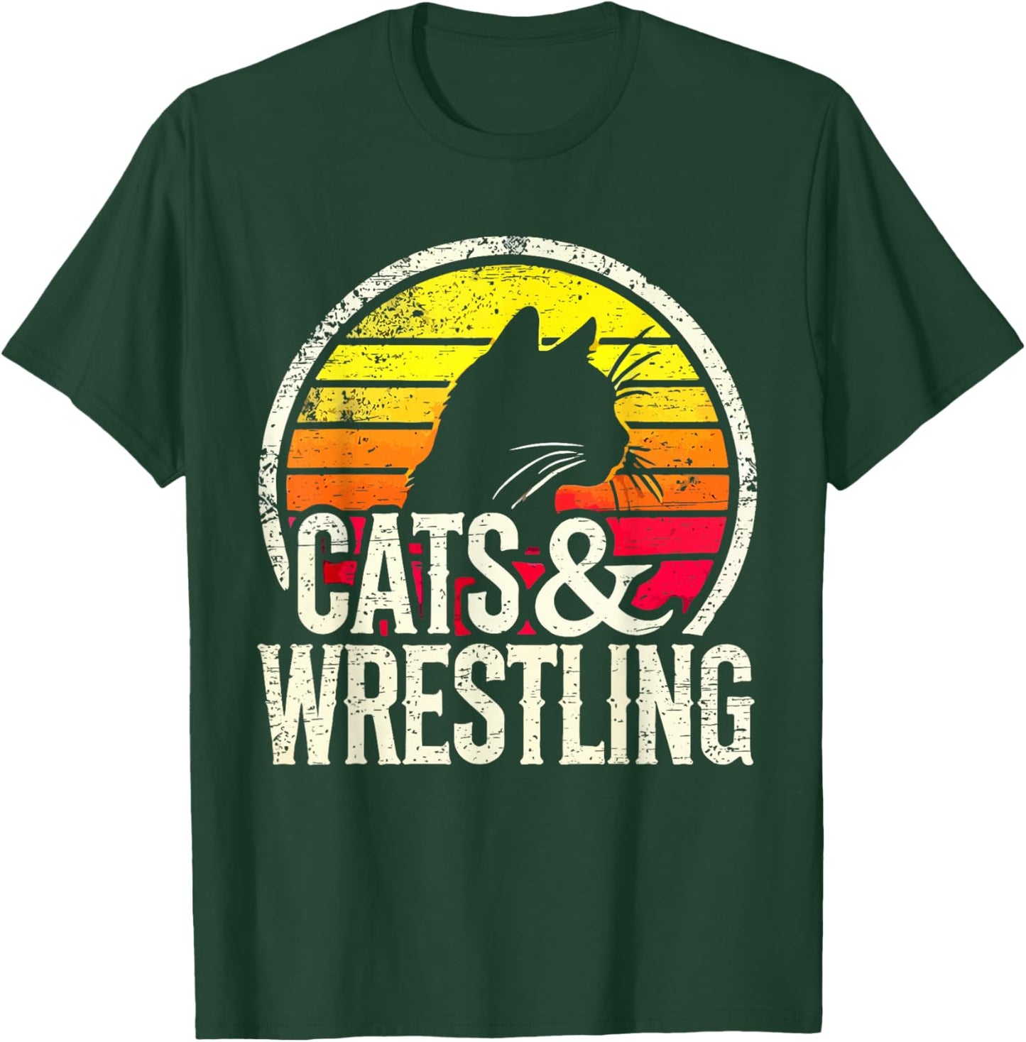 Cats And Wrestling Retro Sunset Silhouette T-Shirt - T-Shirt | Forest