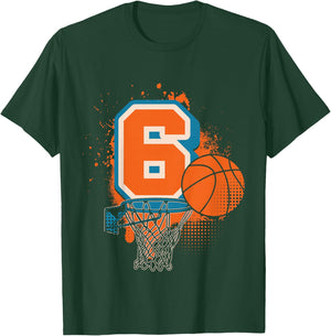 Kids 6th Birthday Boy Basketball Player Basketball 6 Years Old T-Shirt - T-Shirt | Forest
