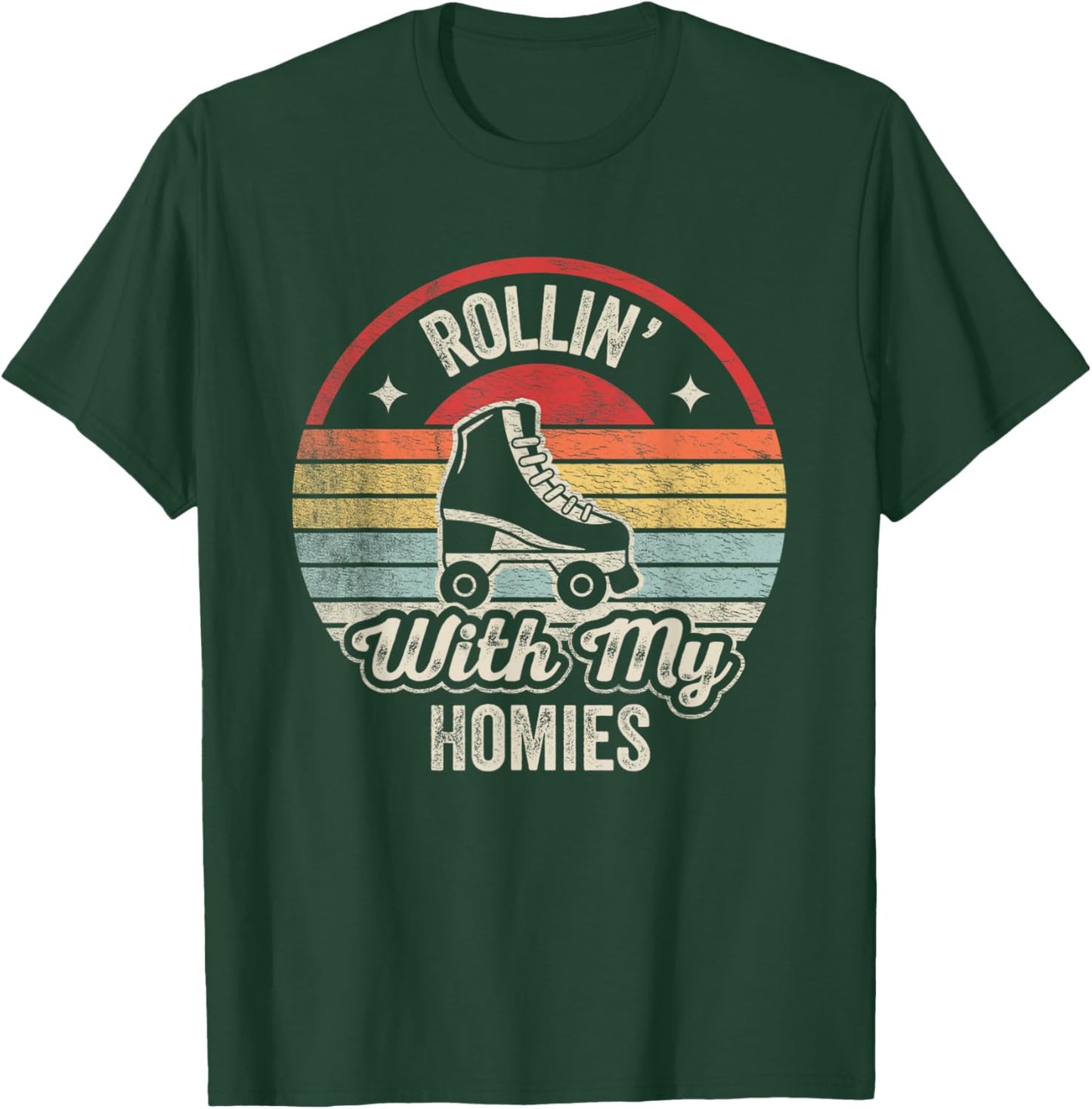 Retro Vintage Rollin with My Homies Roller Skating T-Shirt - T-Shirt | Forest