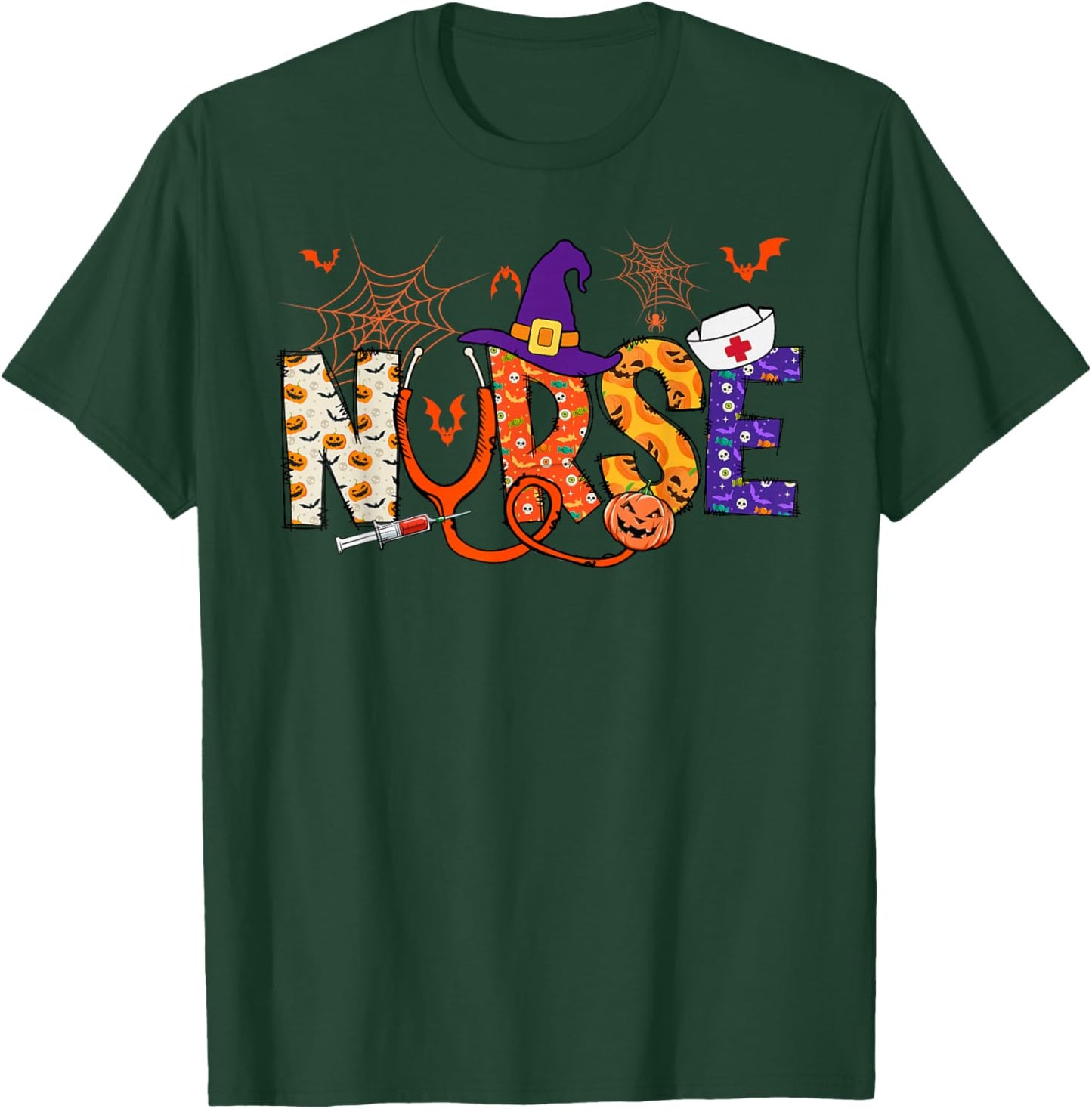 Spooky Nurse Witchy Vintage Hippie Halloween Thanksgiving T-Shirt - T-Shirt | Forest