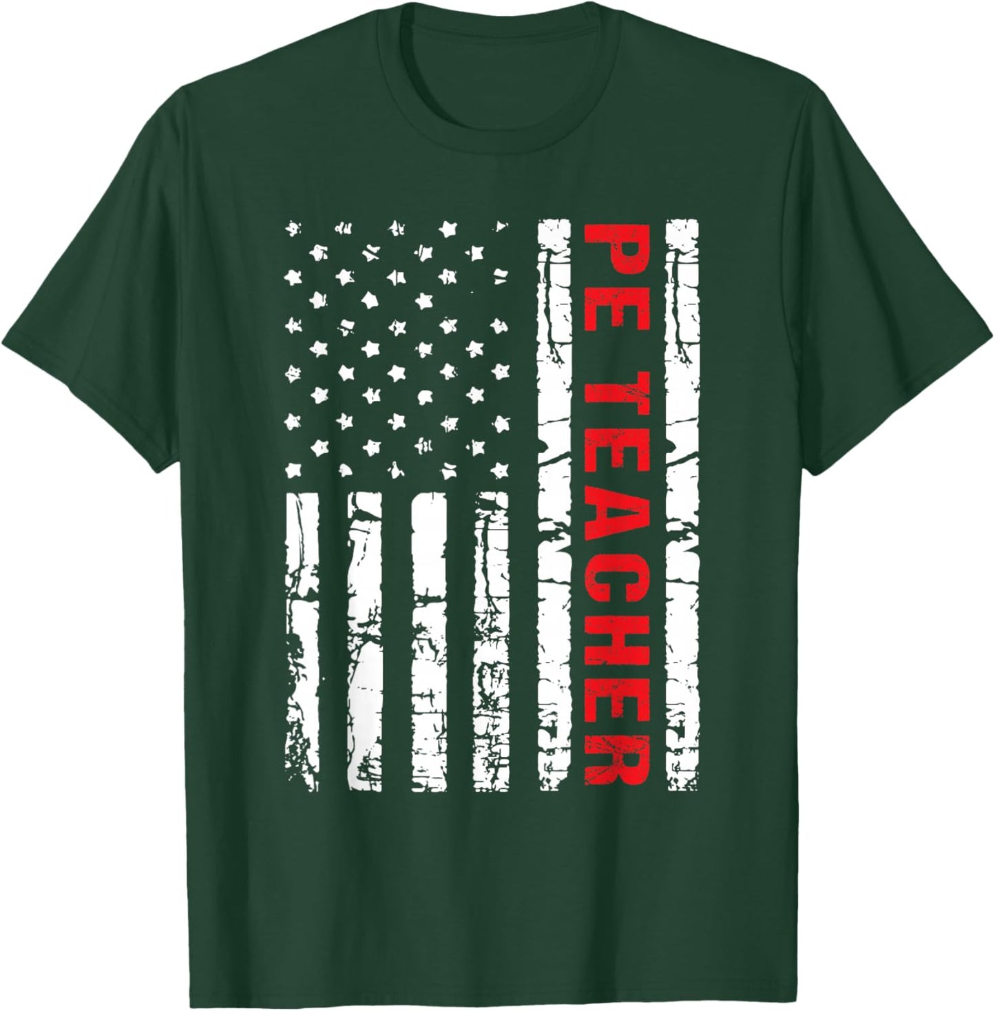 PE Physical Education Teacher P.E. USA Flag Patriot Coach T-Shirt - T-Shirt | Forest