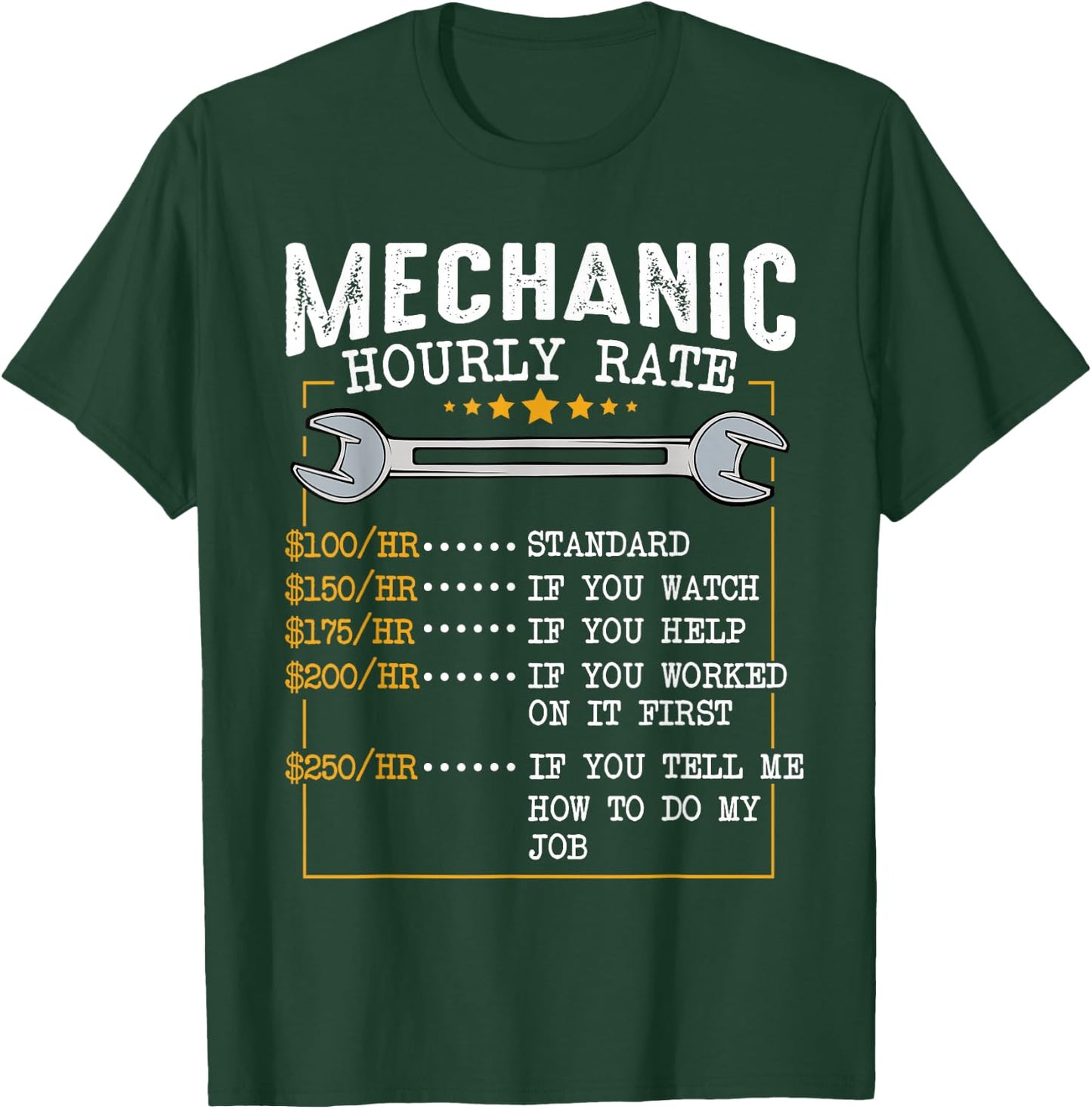 Mechanic Hourly Rate Car Mechatronics Engineer Profession Car Gift T-Shirt - T-Shirt | Forest