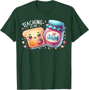 Teaching Is My Jam Cute Bread Teacher Life Back To School Men Women T-Shirt - T-Shirt | Forest