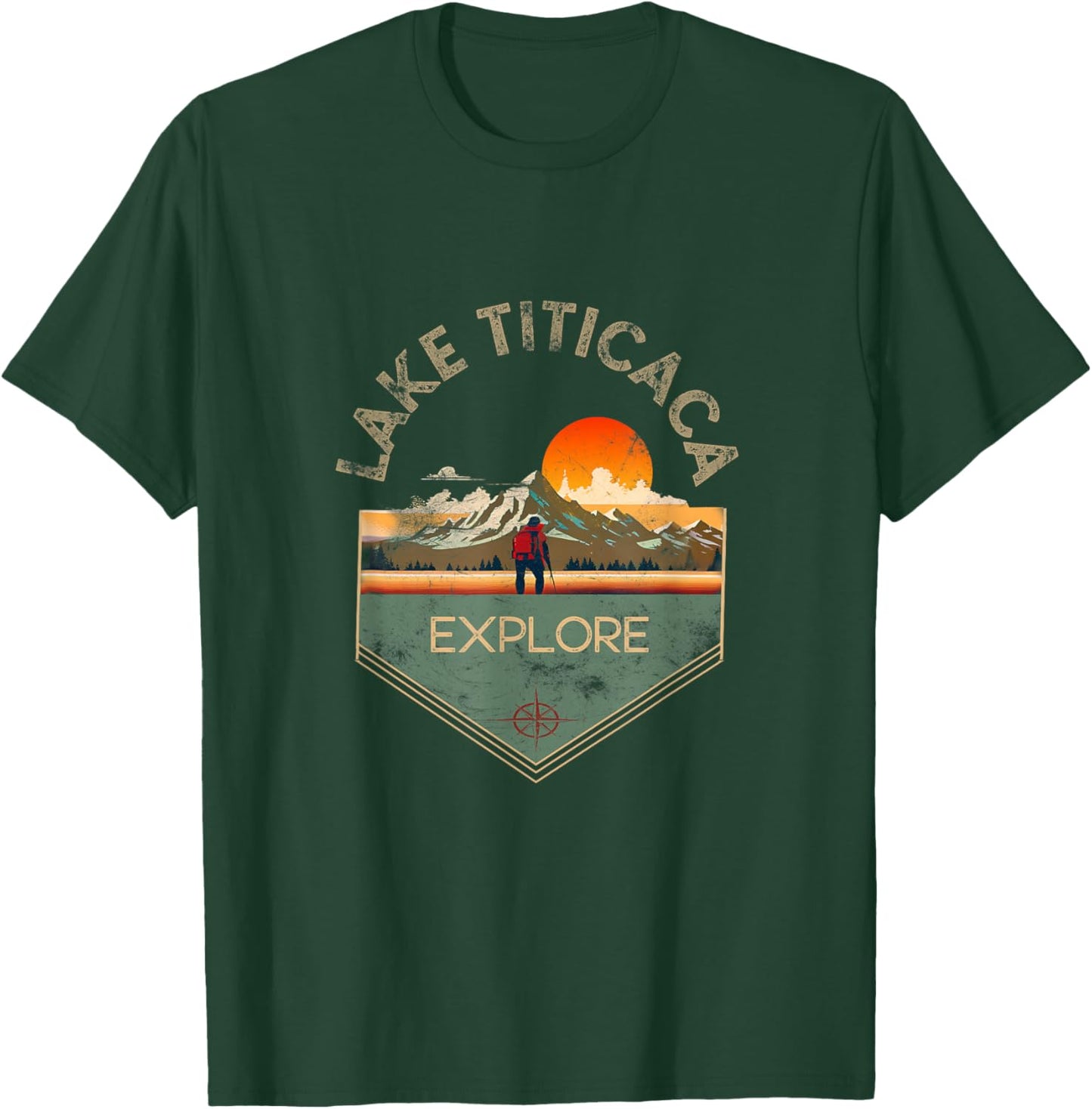 Lake Titicaca Retro Vintage Hiking Apparel - Souvenir T-Shirt - T-Shirt | Forest