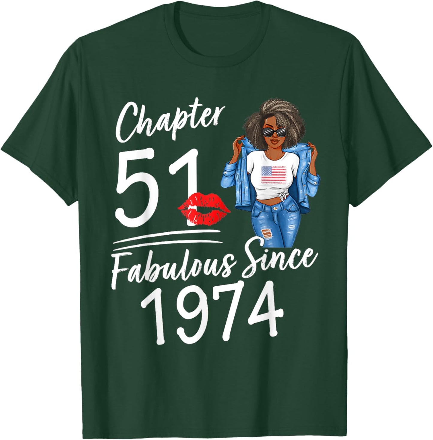 Chapter 51 Fabulous Since 1974 51st Birthday Afro Black Girl T-Shirt - T-Shirt | Forest