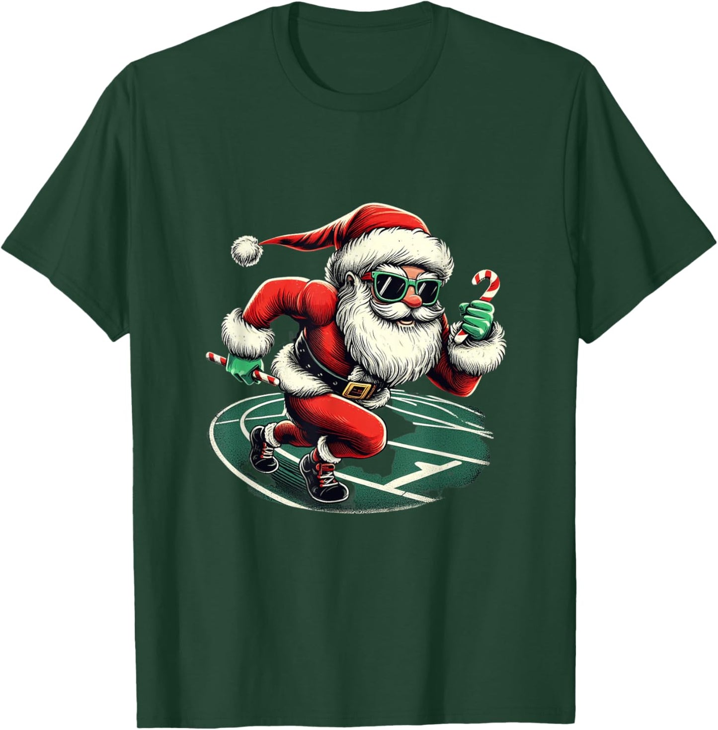 Santa Sprinter Track and Field Runner Funny Sports Christmas T-Shirt - T-Shirt | Forest