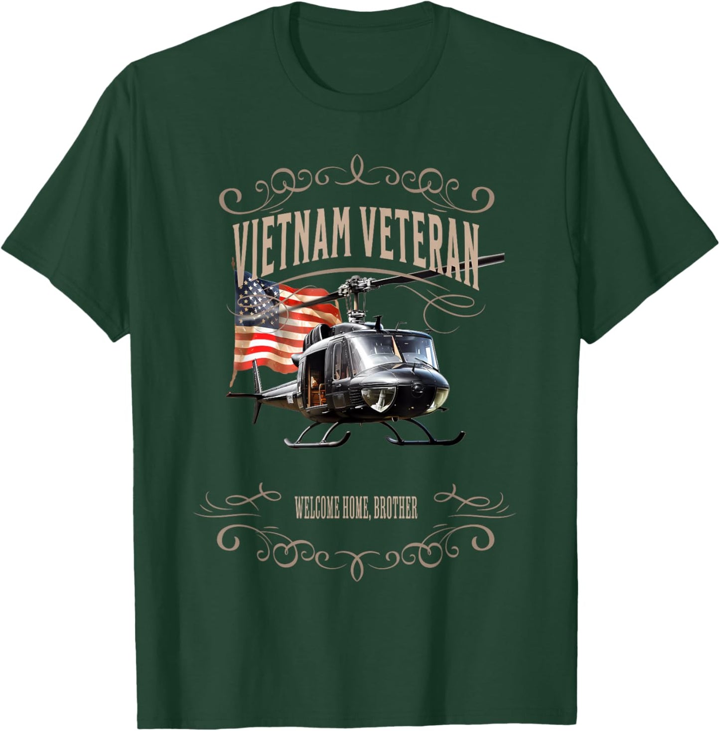 Vietnam Veteran Helicopter American Flag T-Shirt - T-Shirt | Forest