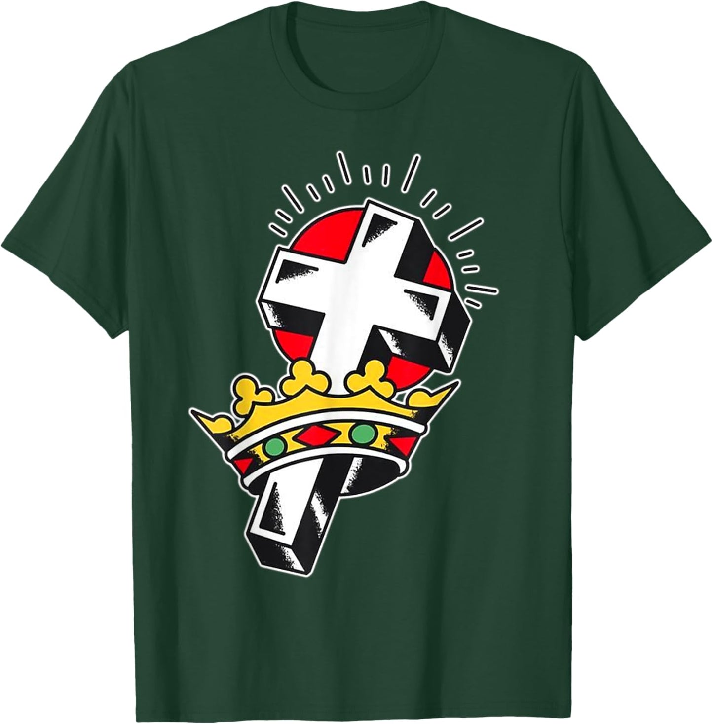 Crown x Crucifix Traditional Tattoo Flash T-Shirt - T-Shirt | Forest