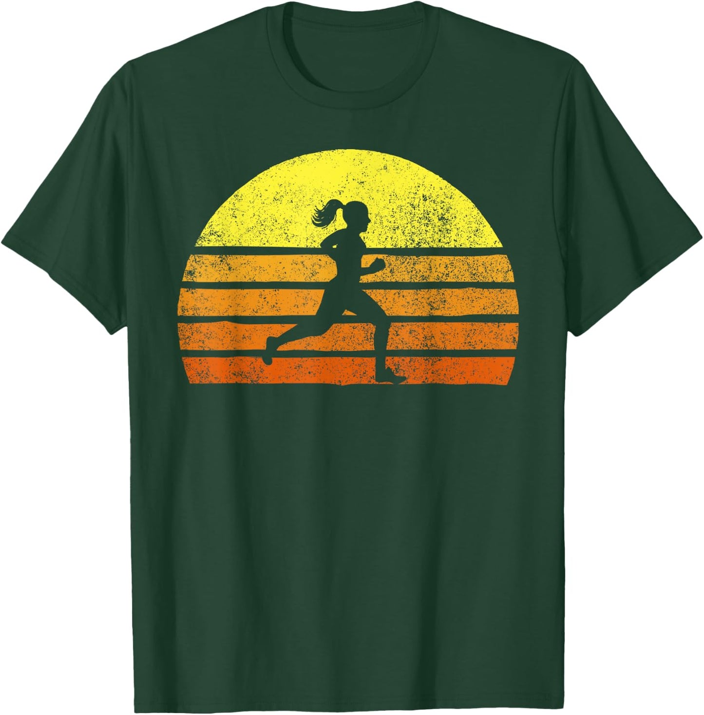 Retro Woman Running A Race Vintage Running Sunset T-Shirt - T-Shirt | Forest
