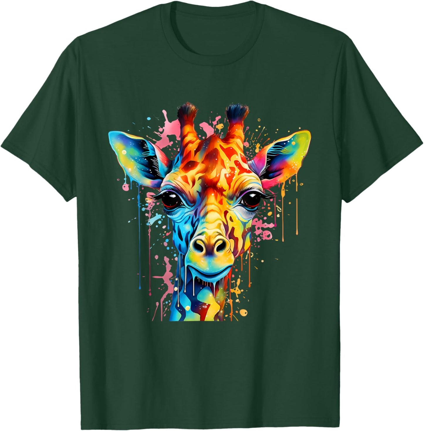 Giraffe Portrait Colorful Splash Artwork Wildlife Savanna T-Shirt - T-Shirt | Forest