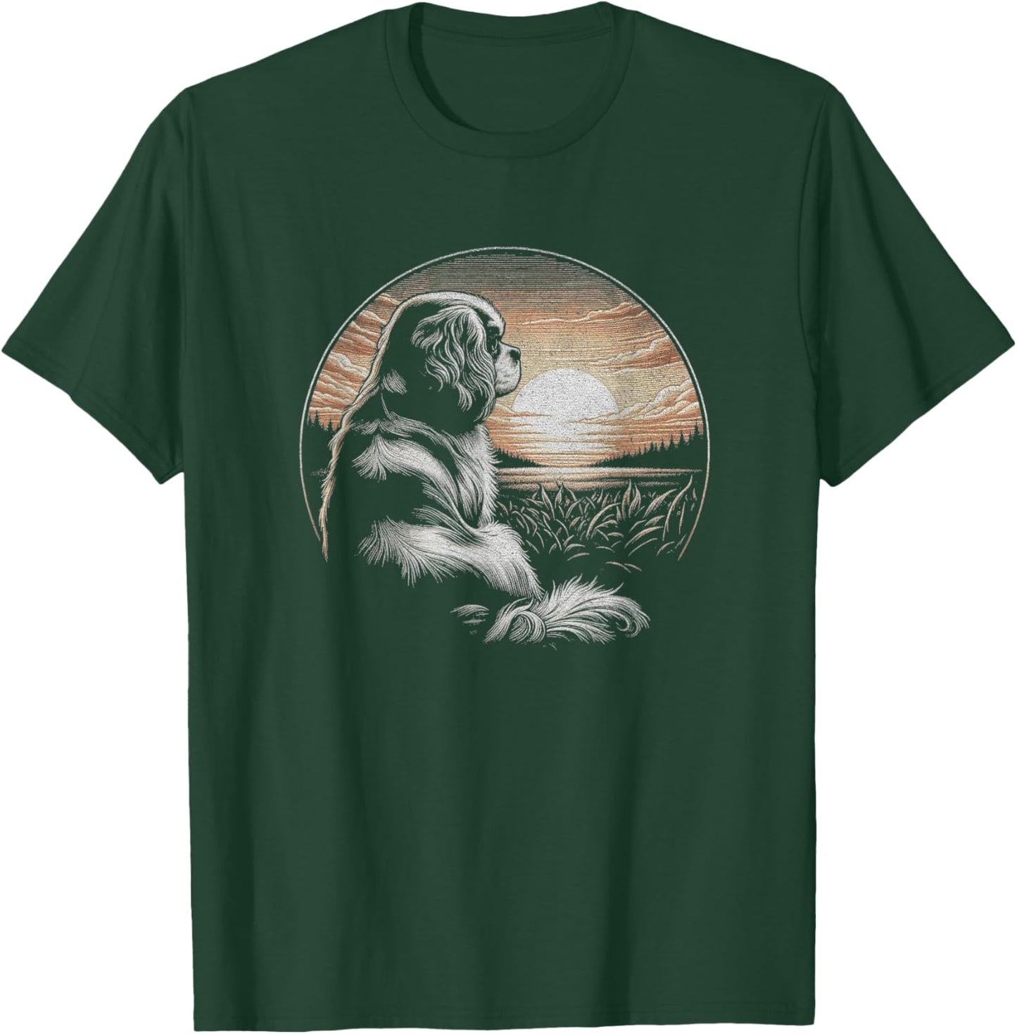 Vintage Cavalier King Charles Spaniel Retro Scene Design T-Shirt - T-Shirt | Forest