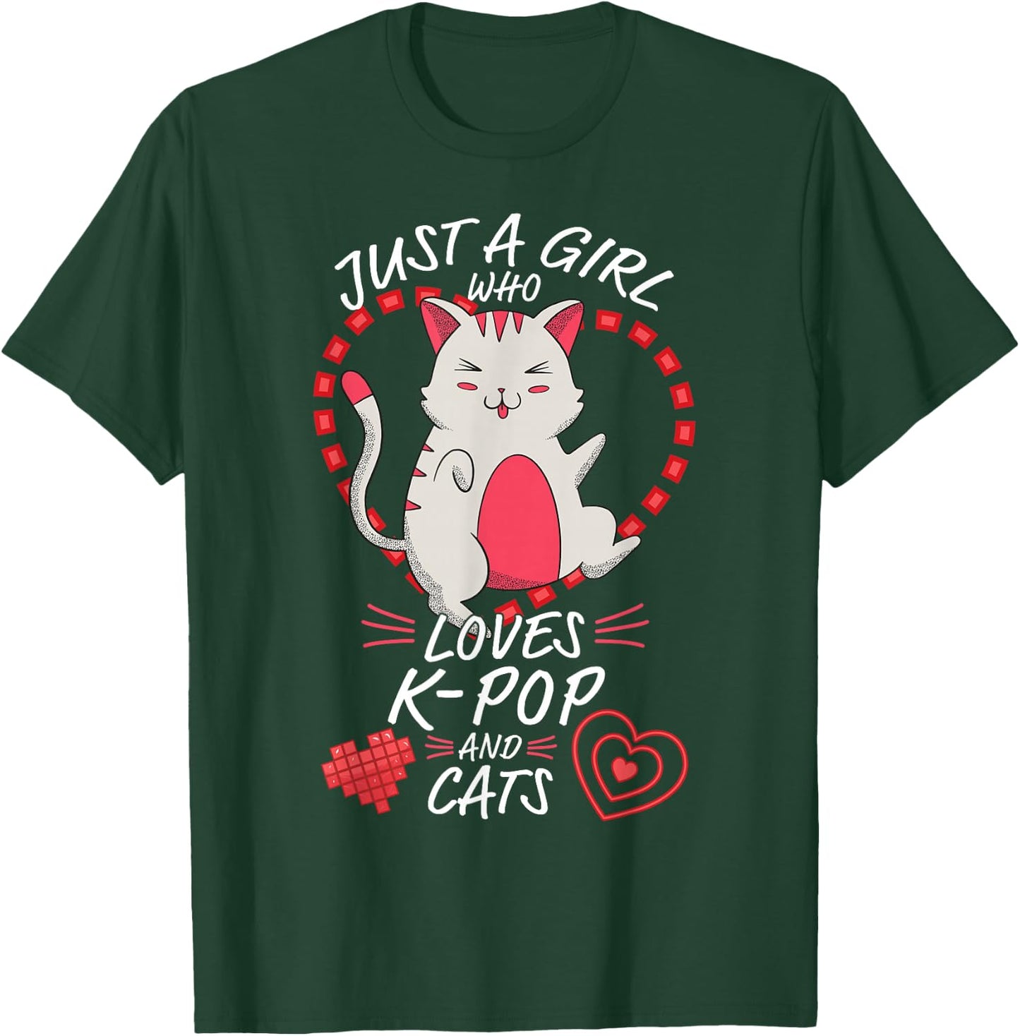 Just A Girl Who Loves K-Pop and Cats - Cute Anime Kawaii Cat T-Shirt - T-Shirt | Forest