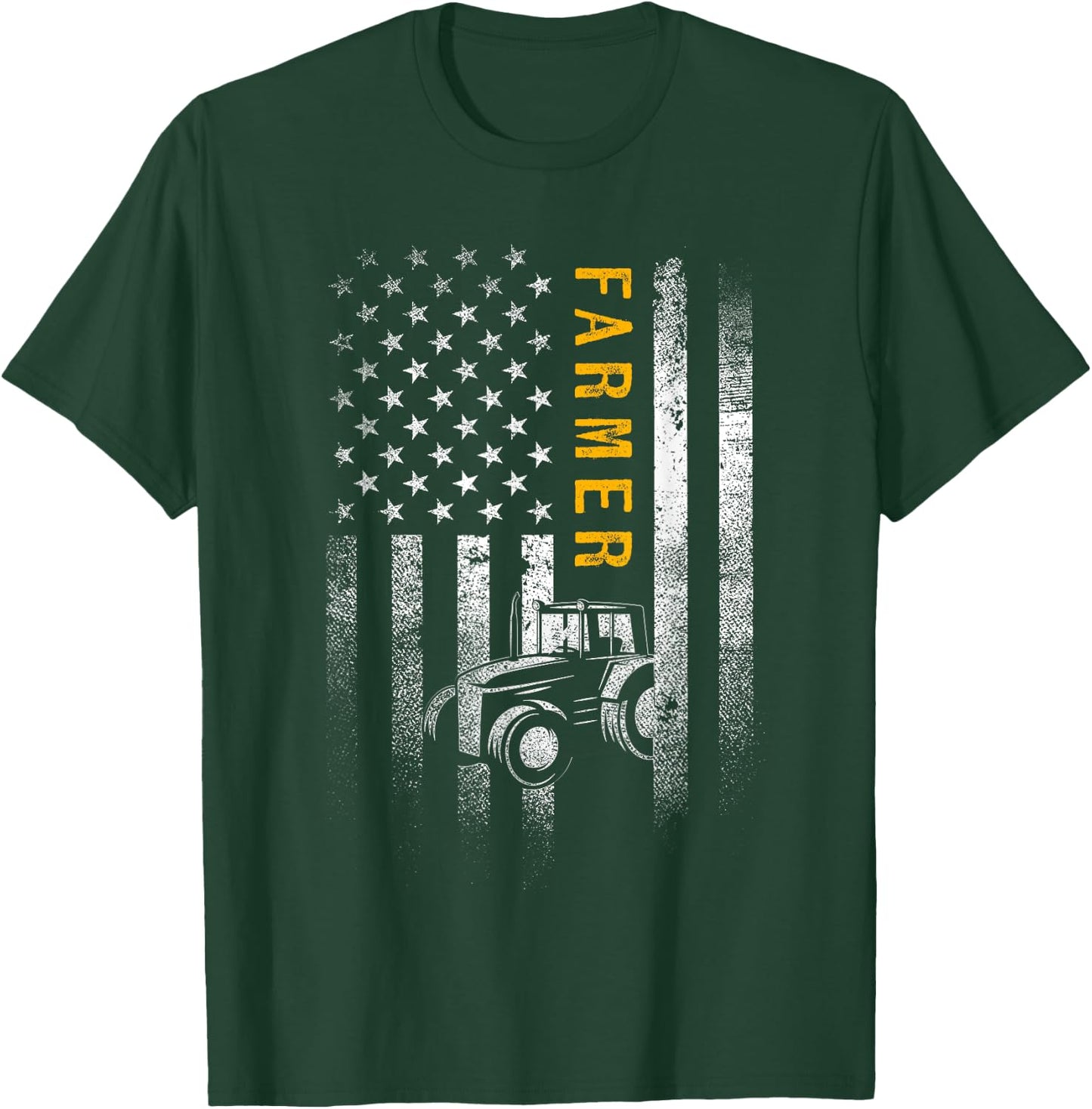 Tractor American USA Flag Funny Farmer Rancher Gifts Farming T-Shirt - T-Shirt | Forest