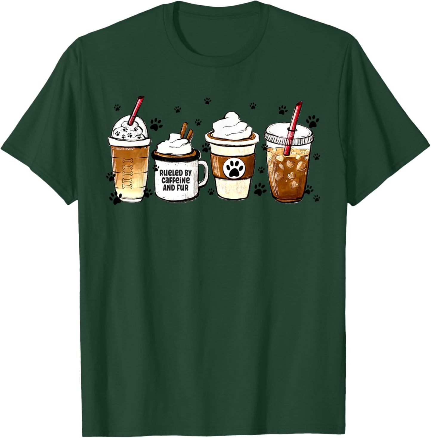 Fueled By Caffeine & Fur Coffee Lover Veterinarian Vet Tech T-Shirt - T-Shirt | Forest