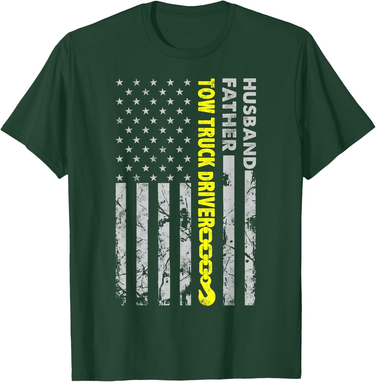 Husband Father Tow Truck Driver American flag Towing Dad T-Shirt - T-Shirt | Forest