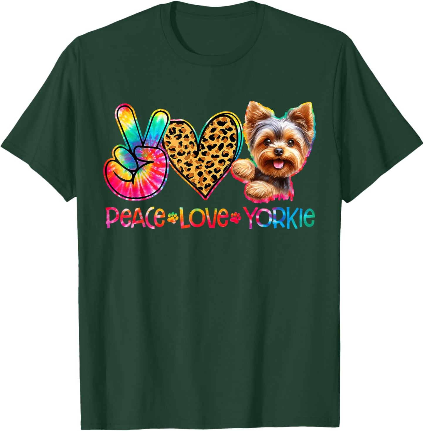 Peace Love Yorkie Tie Dye Dog Lover T-Shirt - T-Shirt | Forest