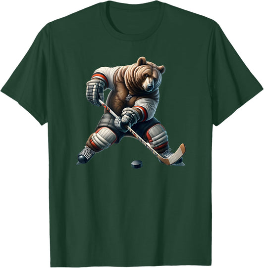 Cute Bear Playing Hockey For Bear And Hockey Lover T-Shirt - T-Shirt | Forest