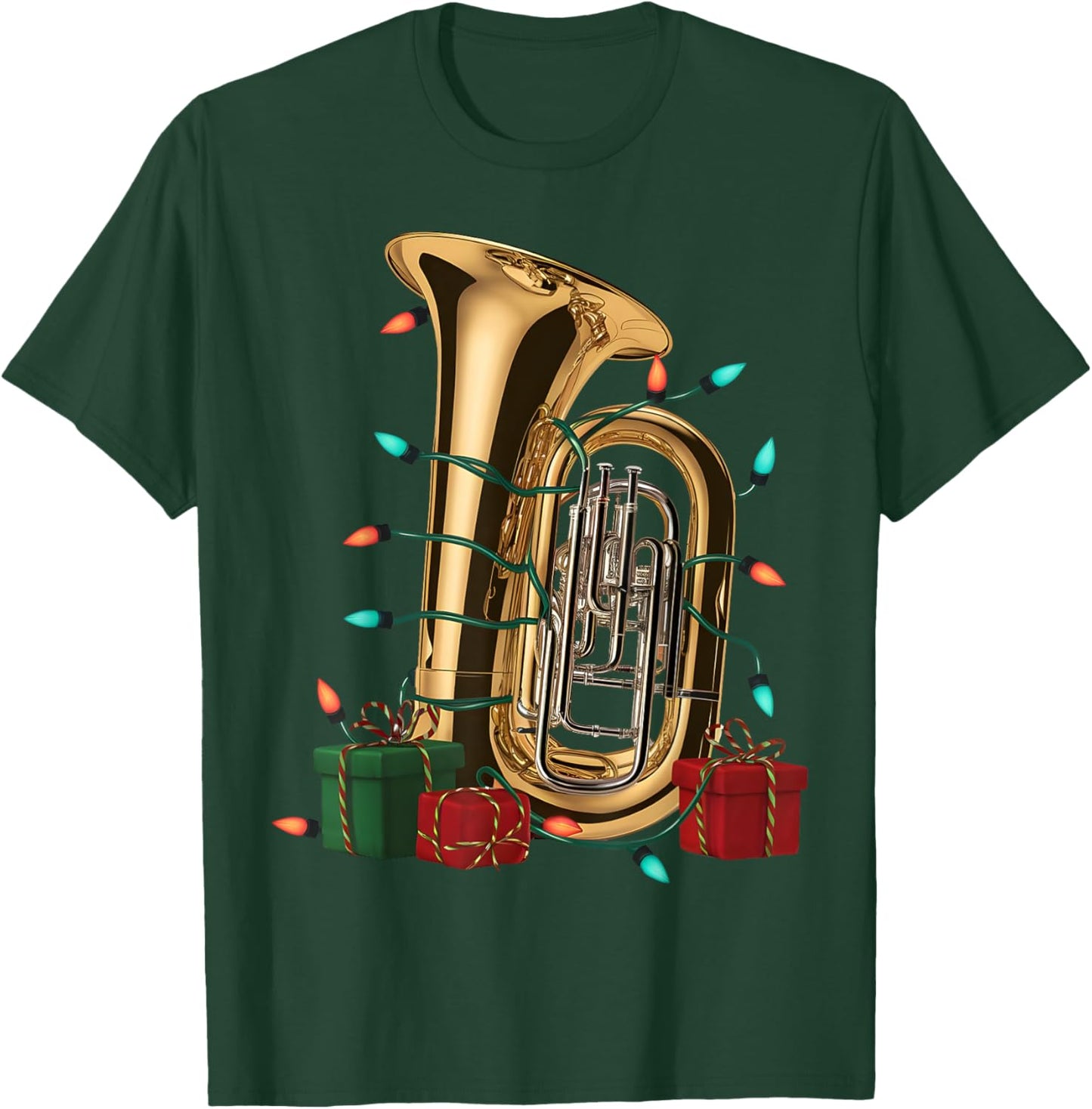 Tuba Music Lover Xmas Lighting Santa Musical Tuba Christmas T-Shirt - T-Shirt | Forest