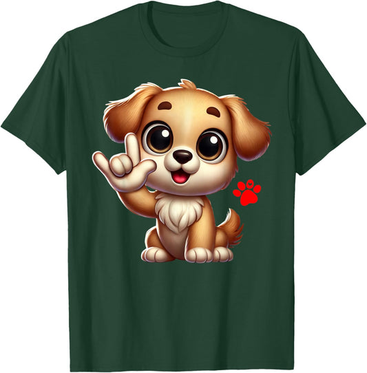 Cute Puppy Love You Sign Language ASL Dog Lover T-Shirt - T-Shirt | Forest