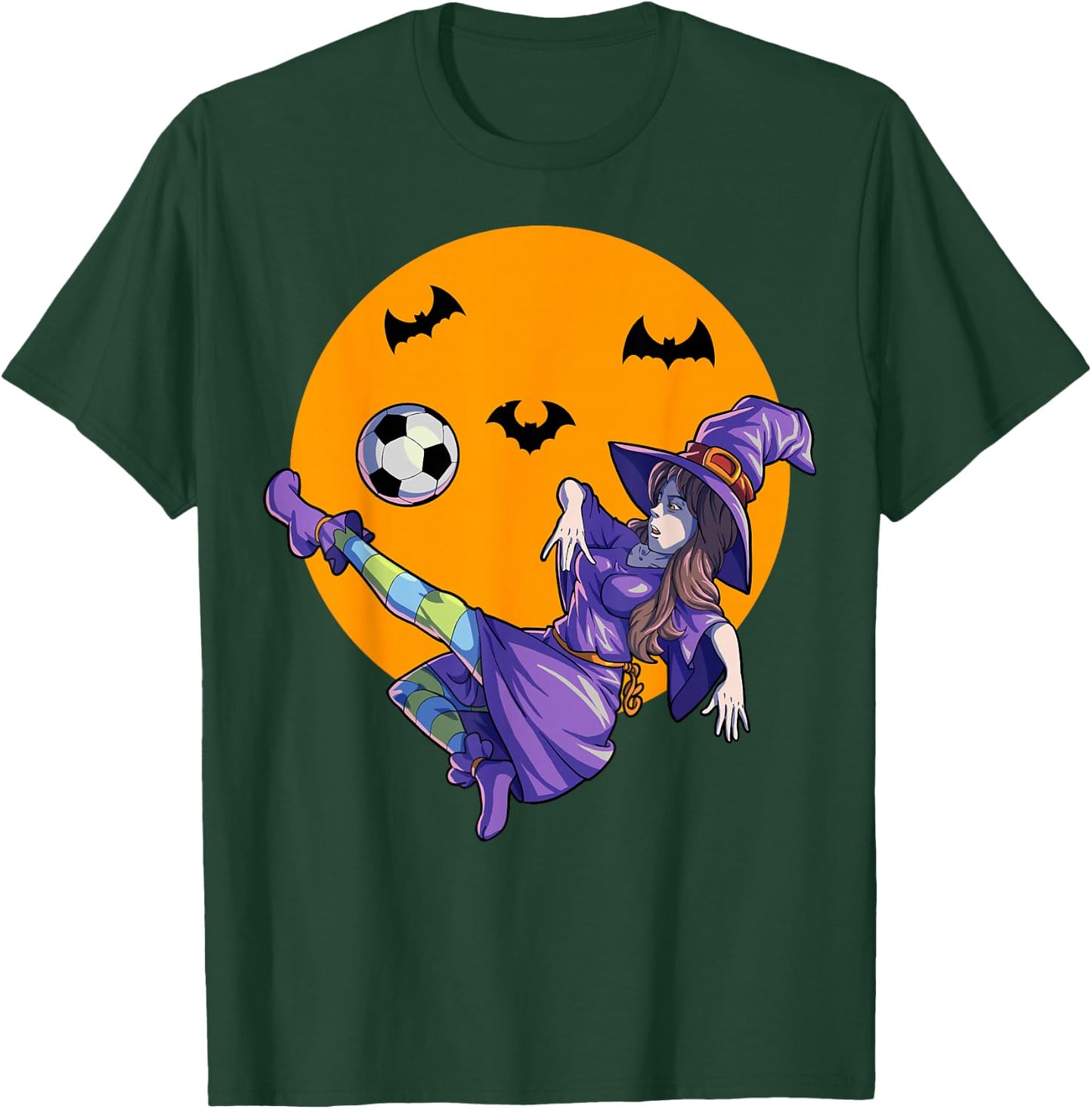 Soccer Witch Halloween Women Girls Soccer Halloween T-Shirt - T-Shirt | Forest