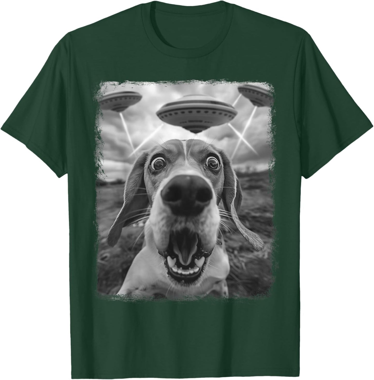 Beagle Dog UFO Alien Extraterrestrial Selfie T-Shirt - T-Shirt | Forest