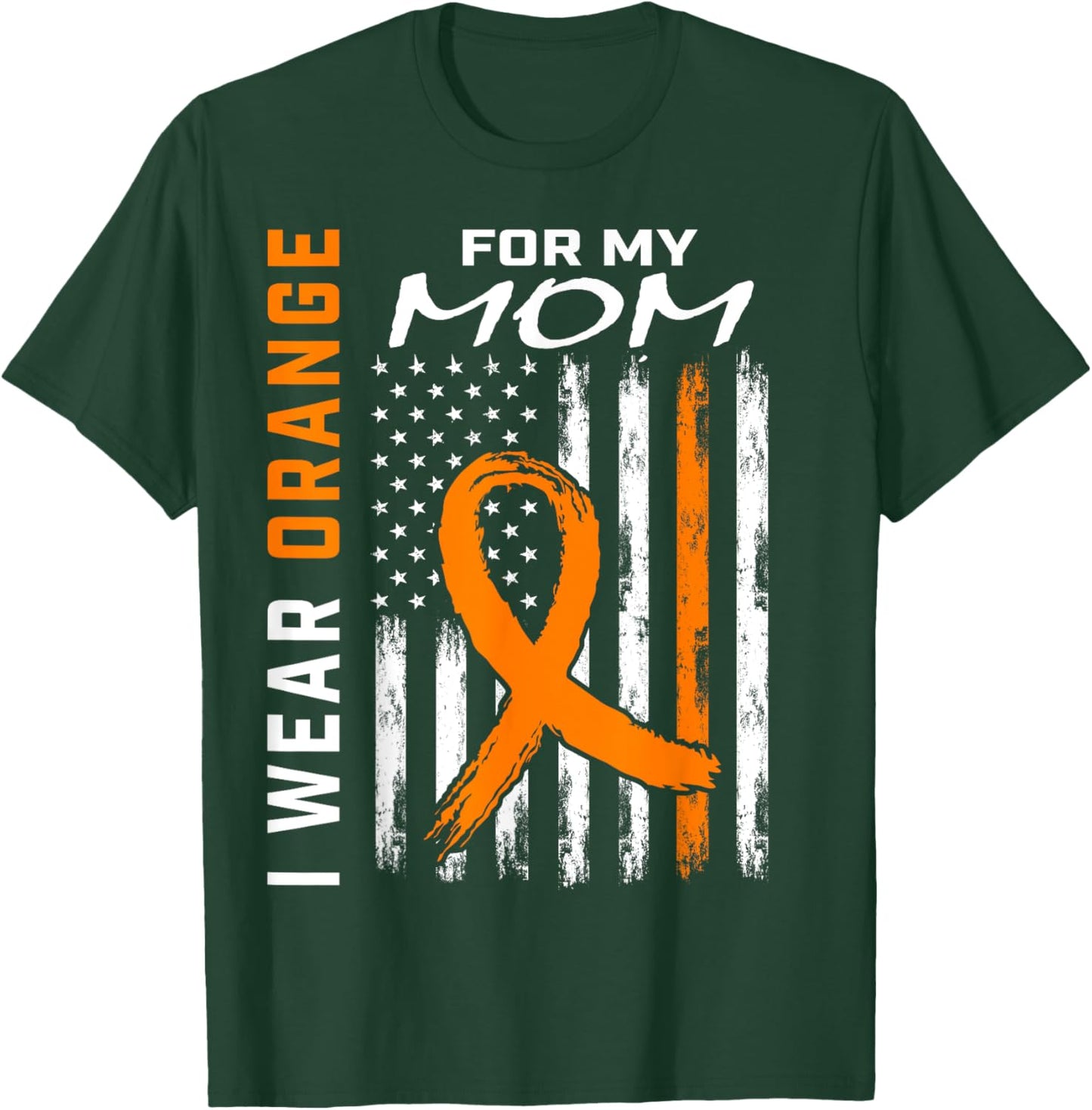 Orange Ribbon Kidney Cancer Awareness Mom USA Flag Gifts T-Shirt - T-Shirt | Forest