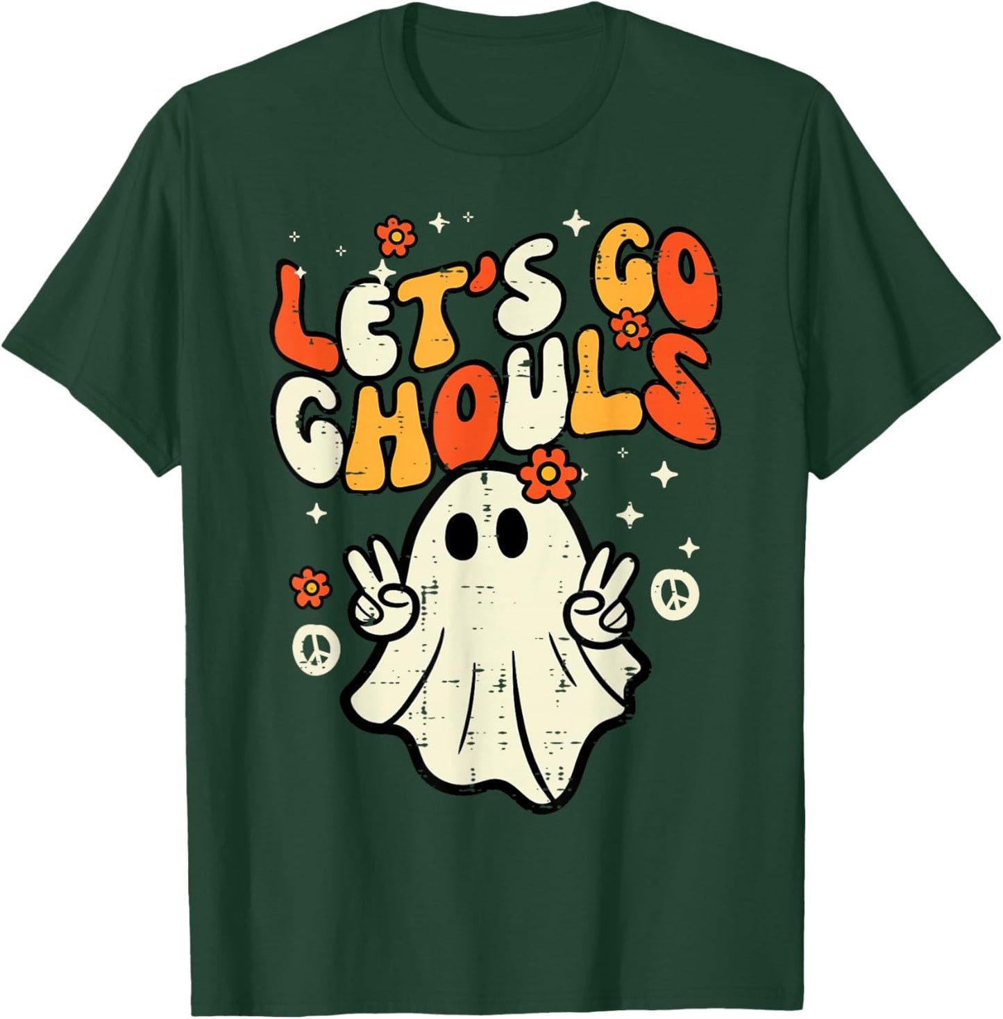 Halloween Lets Go Ghouls Ghost Retro Costume Women Girl Kids T-Shirt - T-Shirt | Forest