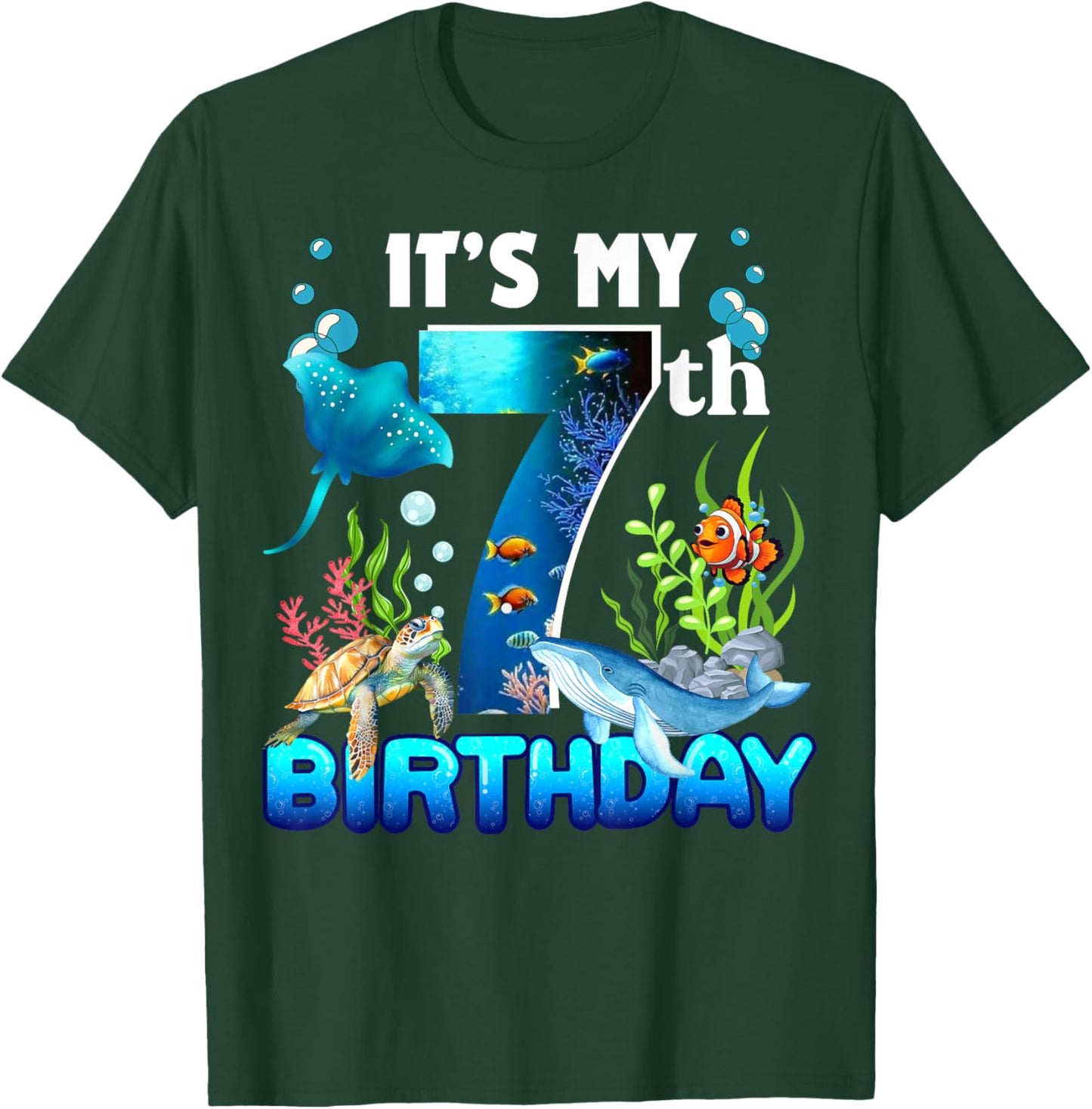 It's My 7th Birthday Party Ocean 7 Years Old Sea Fish B-Day T-Shirt - T-Shirt | Forest