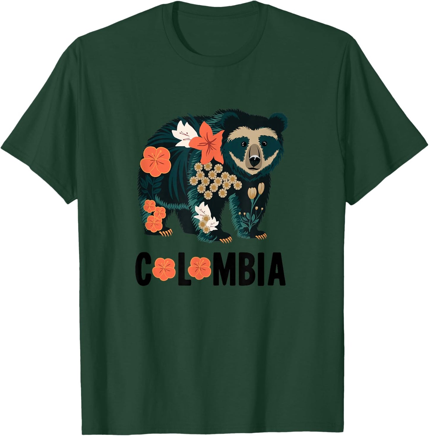 Spectacled Bear Colombia Floral Design - Colombian Nature T-Shirt - T-Shirt | Forest