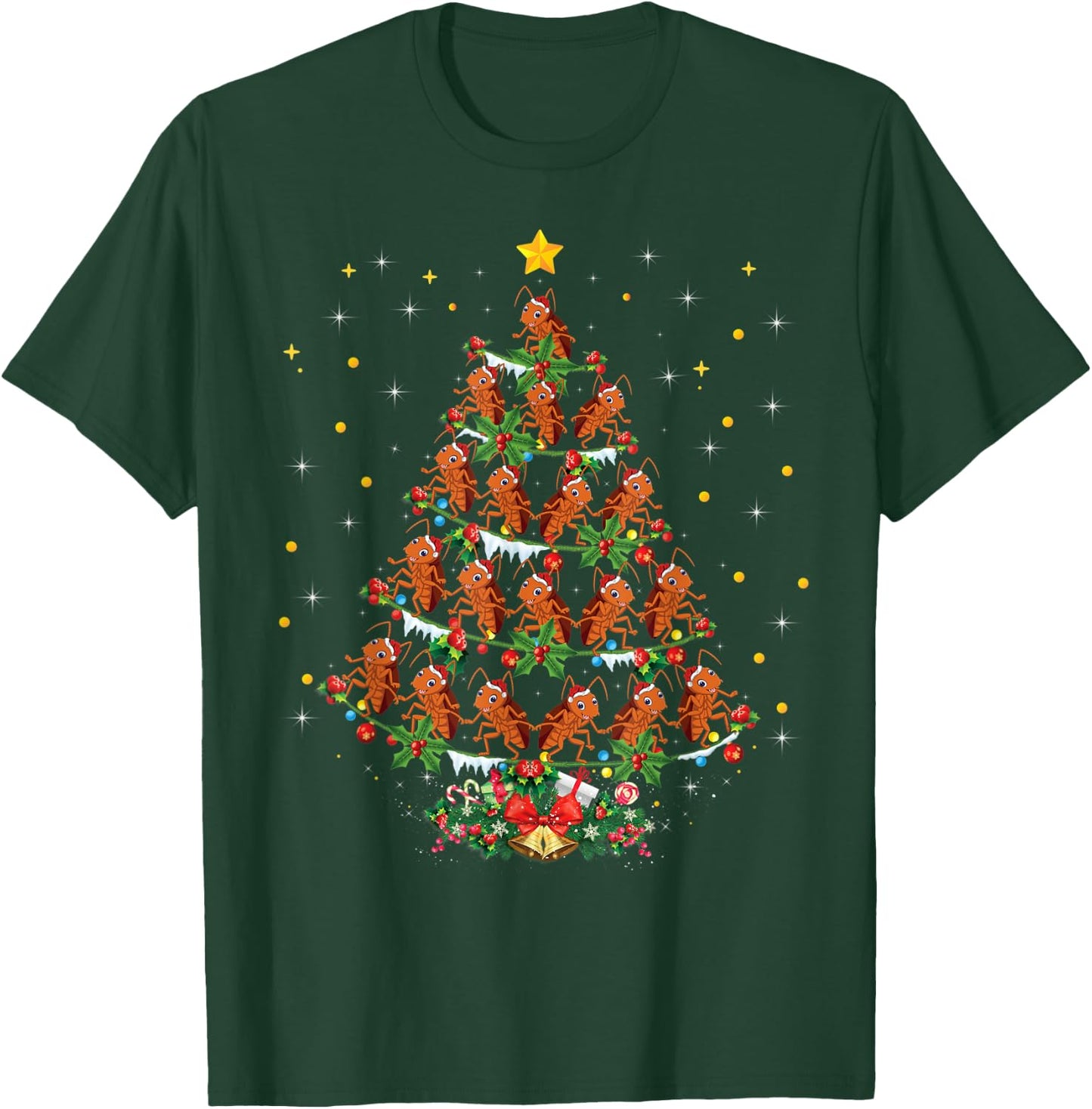 Funny Santa Cockroach Xmas Gift Cockroach Christmas Tree T-Shirt - T-Shirt | Forest
