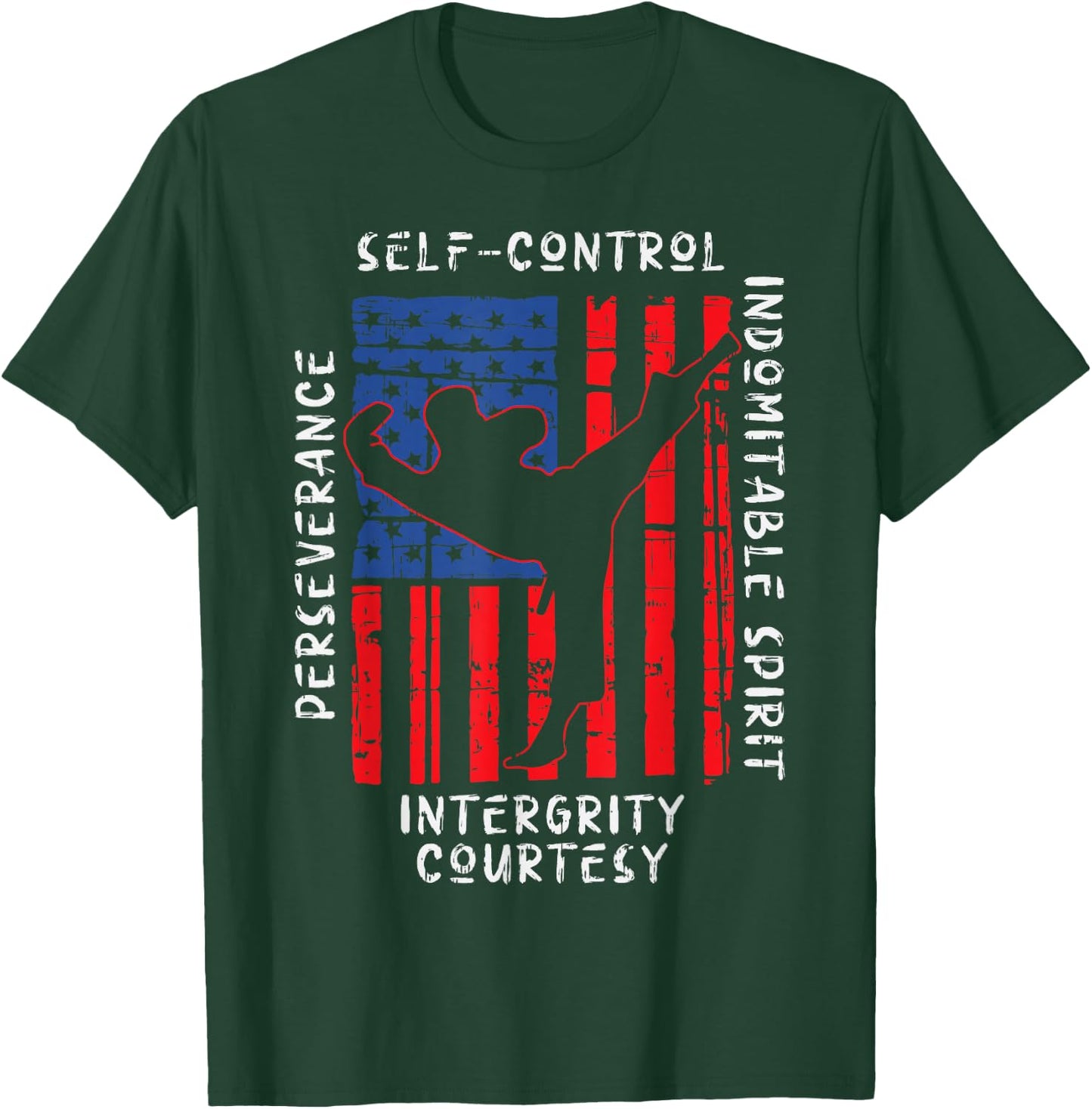 US Flag Taekwondo Five Tenets Vintage Martial Art Lover Gift T-Shirt - T-Shirt | Forest