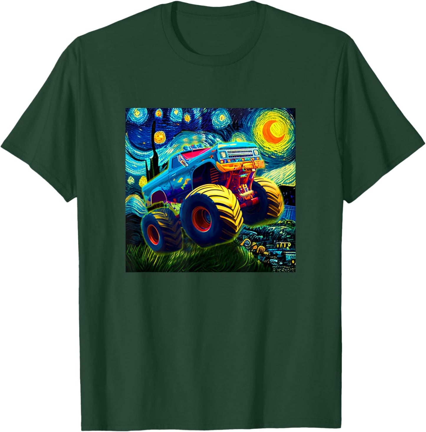 Cool Monster Truck Shirt Boy Men Adult Artistic Car Van Gogh T-Shirt - T-Shirt | Forest