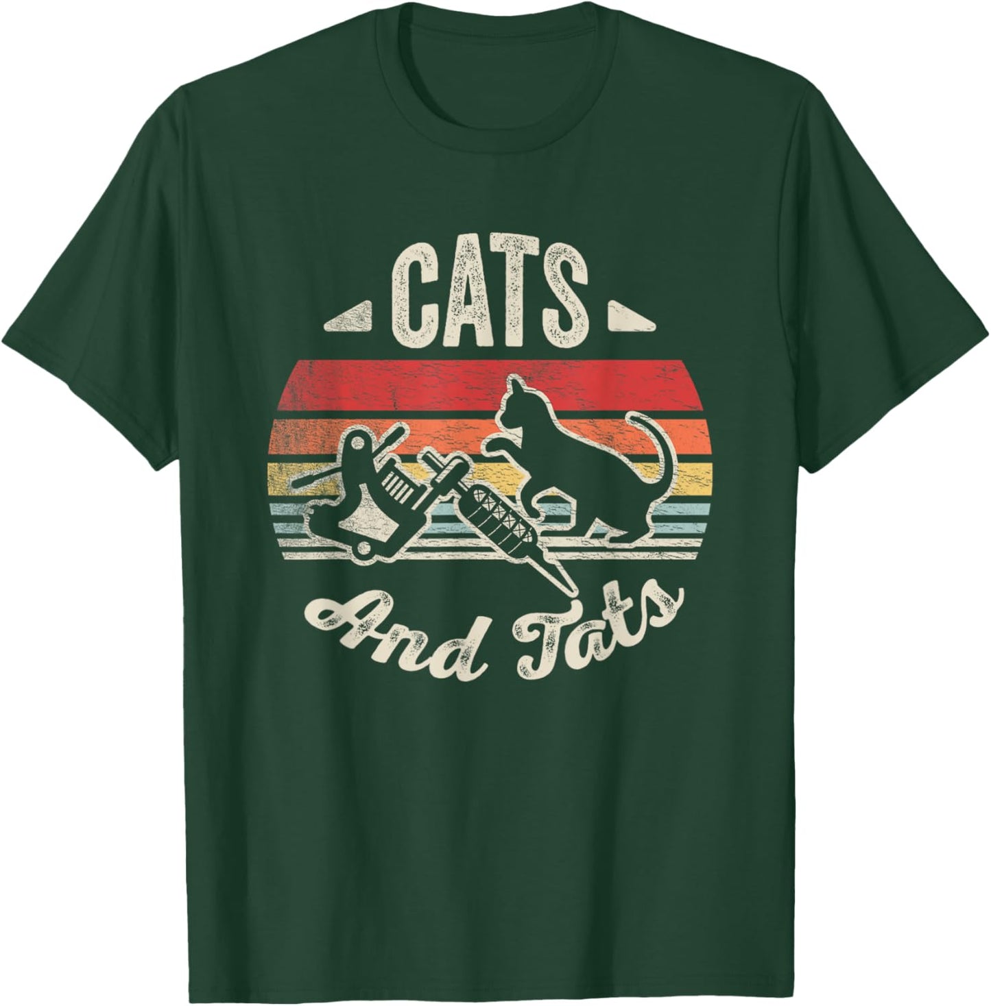 Vintage Cats And Tats Shirt Cat Tattoo Lover Cats & Tats Men Women T-Shirt - T-Shirt | Forest
