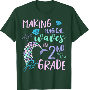 2nd Grade Cute Mermaid Girls Second Grade Making Waves T-Shirt - T-Shirt | Forest