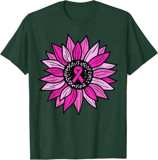 Pink Ribbon Sunflower Breast Cancer Awareness Women Kids T-Shirt - T-Shirt | Forest