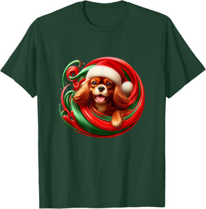 Cavalier King Charles Spaniel Dog Ruby Christmas Swirl T-Shirt - T-Shirt | Forest