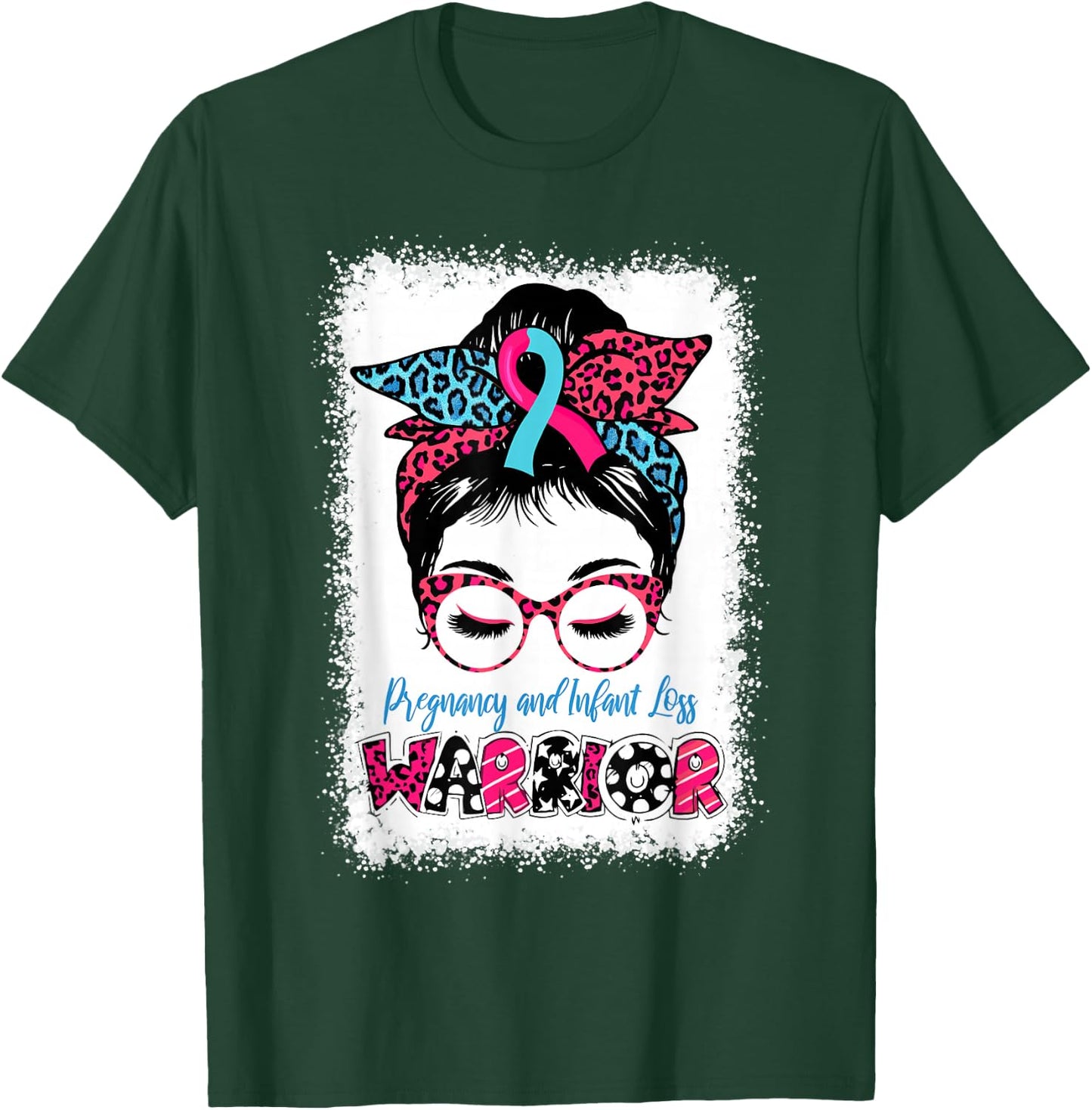 Pregnancy and Infant Loss Awareness Women Messy Bun Warrior T-Shirt - T-Shirt | Forest