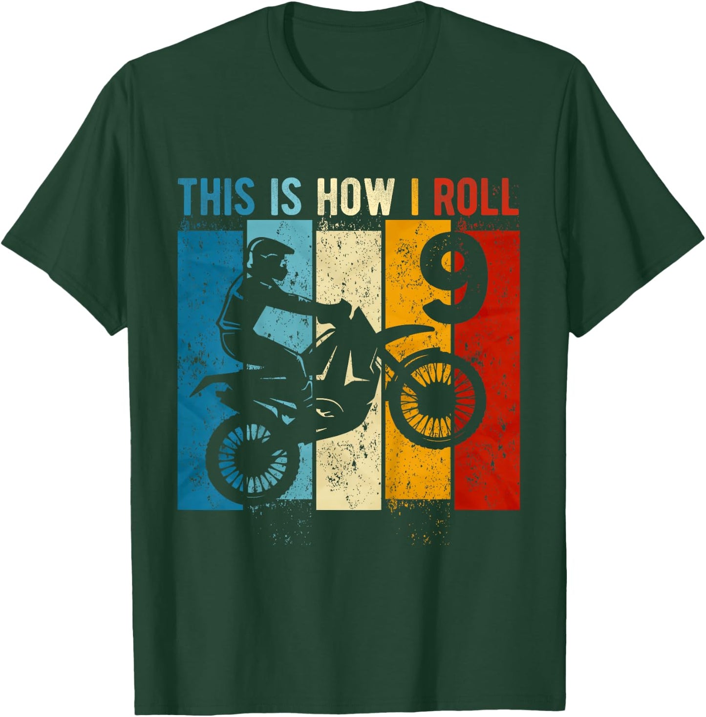 Kids 9 Year Old Birthday Boy Motocross 9th Birthday Dirt Bike T-Shirt - T-Shirt | Forest