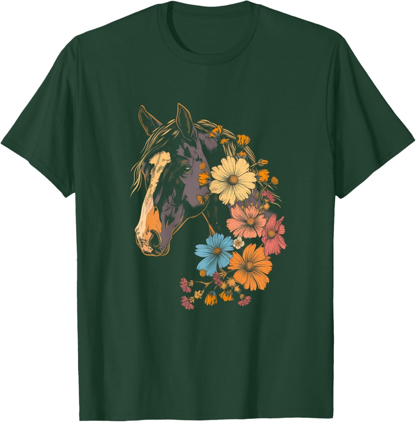 Horse Flowers Horseback Riding Cowgirl Equestrian Horse T-Shirt - T-Shirt | Forest