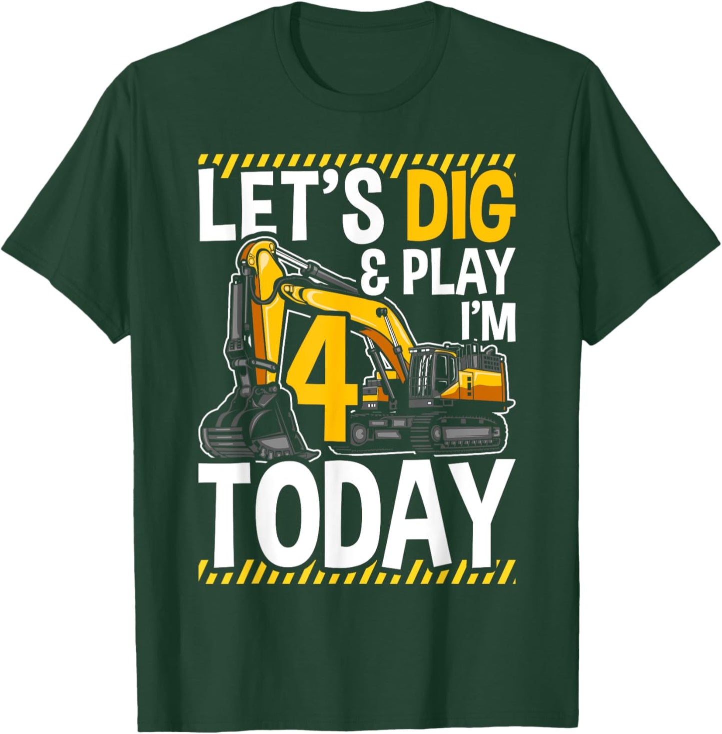Birthday Boy 4 Construction 4th Birthday Excavator Birthday T-Shirt - T-Shirt | Forest