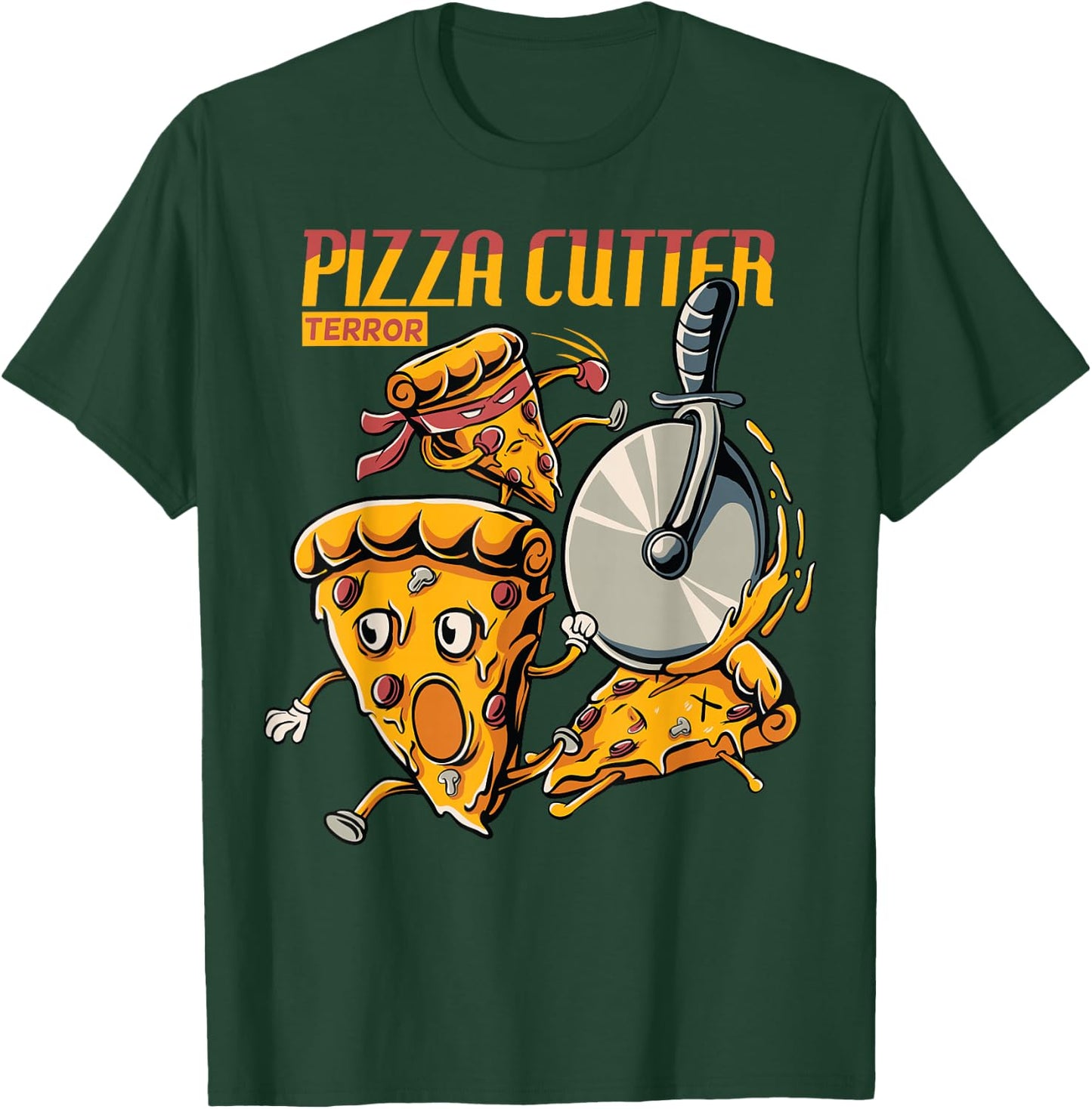 funny pizza slice chased by cutter wheel Gift lover food T-Shirt - T-Shirt | Forest