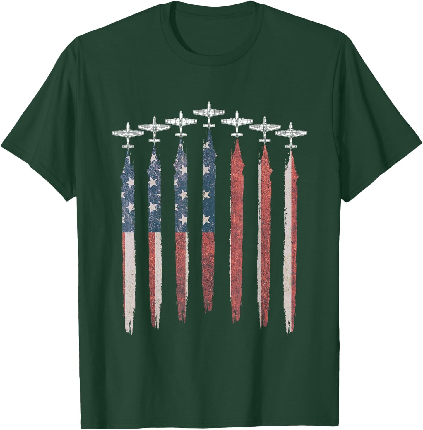 P51D Mustang WW2 Airplane USA Flag Plane P51 July 4th T-Shirt - T-Shirt | Forest