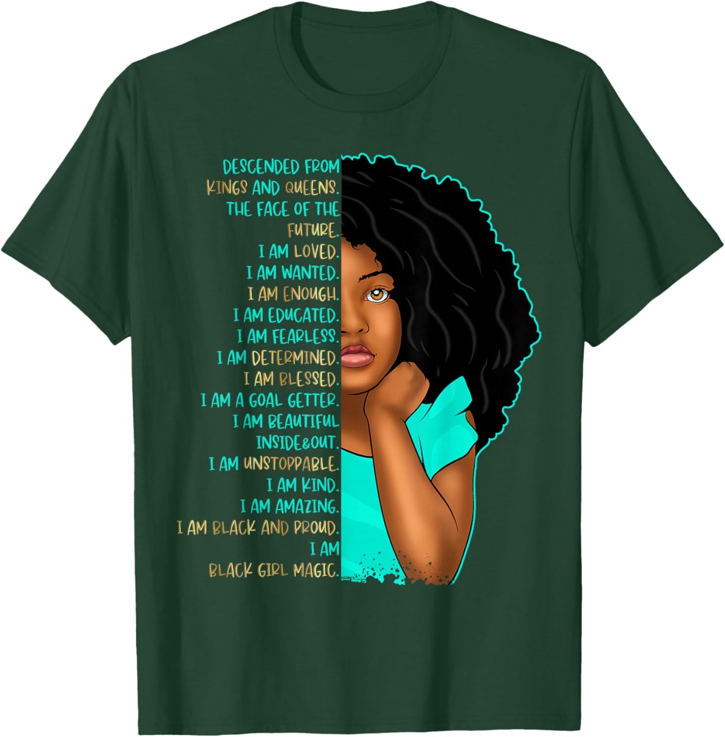 Girls Black Pride Self Care Black Girl Affirmations Kids T-Shirt - T-Shirt | Forest